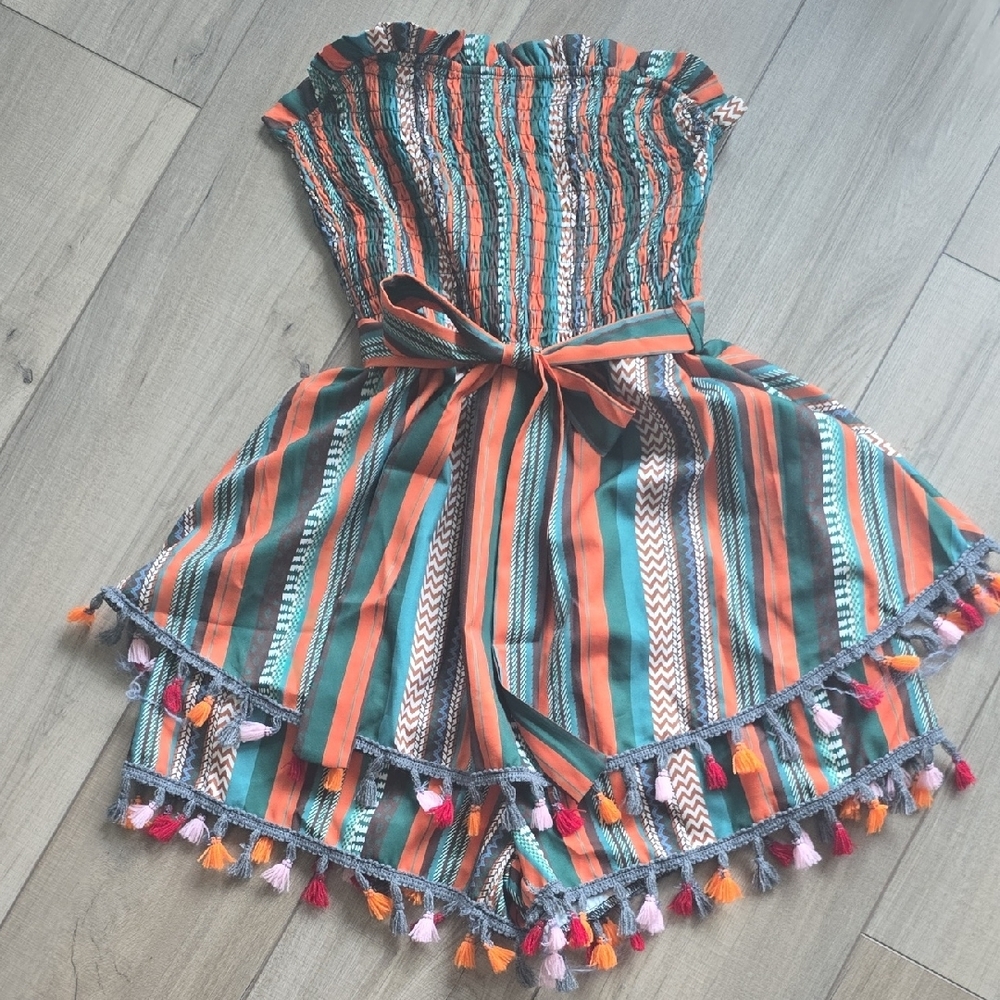 Colorful Striped Kids Dress with Tassels